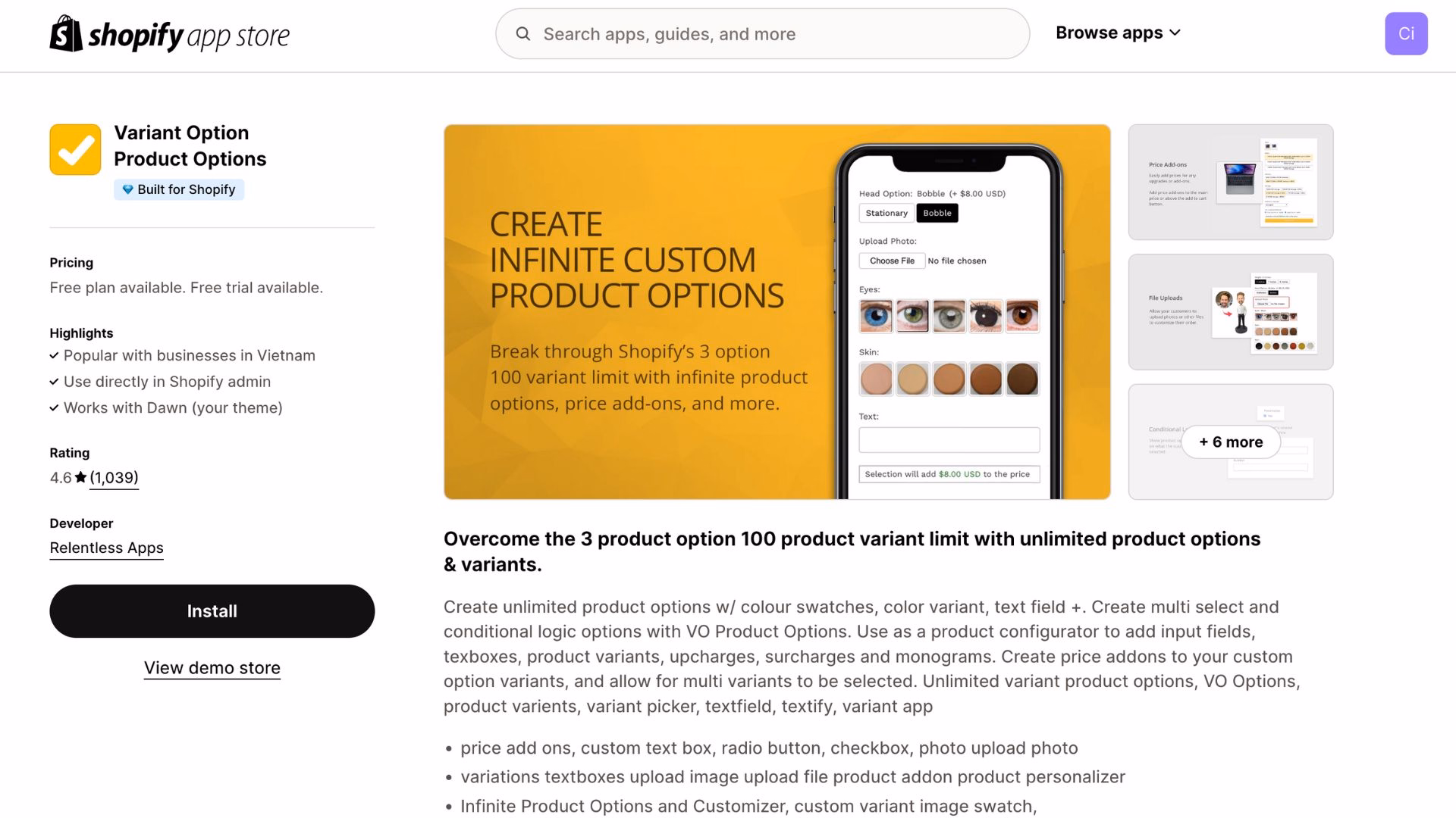Variant Option Product Options
